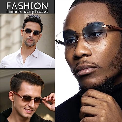 VIA LEECA Rectangle Retro Rimless Sunglasses for Men Women2