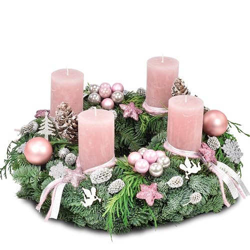 Frischer Premium-Adventskranz Eiszeit in Rosé-Grau, handgebundener...