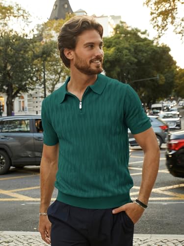 PJ PAUL JONES Men's Quarter Zip Polo Shirts Short Sleeve Textured Knit Polo T Shirt Business Casual Golf Shirts2