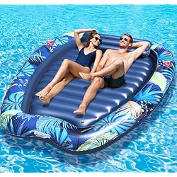 Sinbyuer 2 Person Thickened Inflatable Tanning Pool Lounger Float | 90 x 67 Inch Oversized Spacious, Sunbathing Pool with Built-in Cup Holders, Ideal for Pool, Backyard, Lake & Ocean