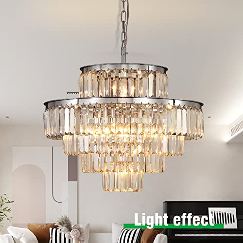 Lt-Vt Chrome Modern Style Crystal Chandeliers & Lightsround Hanging Classic, Pendant Ceiling Chandelier Lighting Fixture 5-Tier For Dining Room Living Room(Chrome,24 Inch) #TOP2