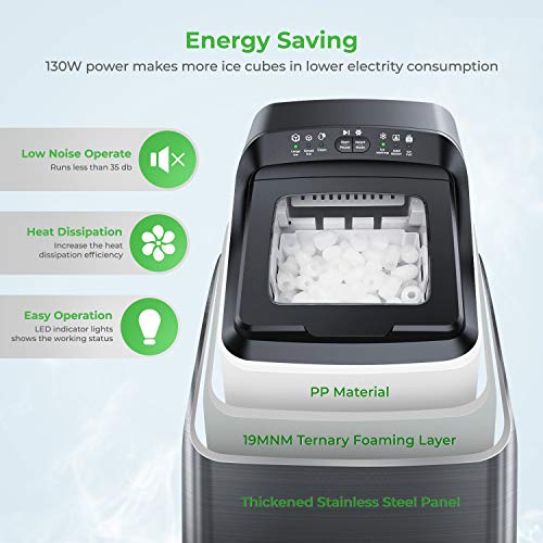 Dreamiracle Ice Maker Machine for Countertop, 33 lbs Bullet Ice Cube in 24H, 9 Ice Cubes Ready in 7-10 Minutes, 2.8L Ice Maker Machine with Ice Scoop and Basket, Black, L 15.75×W 9.69×H 16.93 in by Dreamiracle - Used condition - Image 4