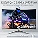 CRUA 32 Zoll Curved Gaming Monitor, WFHD 2560x1440P, 300Hz, 1ms, 1500R VA Panel, 120% sRGB, AMD FreeSync, HDMI & DisplayPort, Ultra-Wide PC Monitor für Gaming & Office, Wandmontage - Schwarz