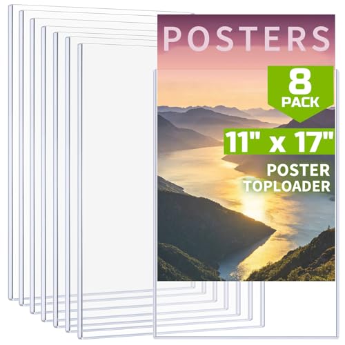 PTYTIFY 8 Pack 11 x 17 Poster Protector Sleeves 5mm Crystal Clear Rigid Print Protectors for Collectors Heavy Duty Plastic Magazine Toploader for Art Print Posters Photos