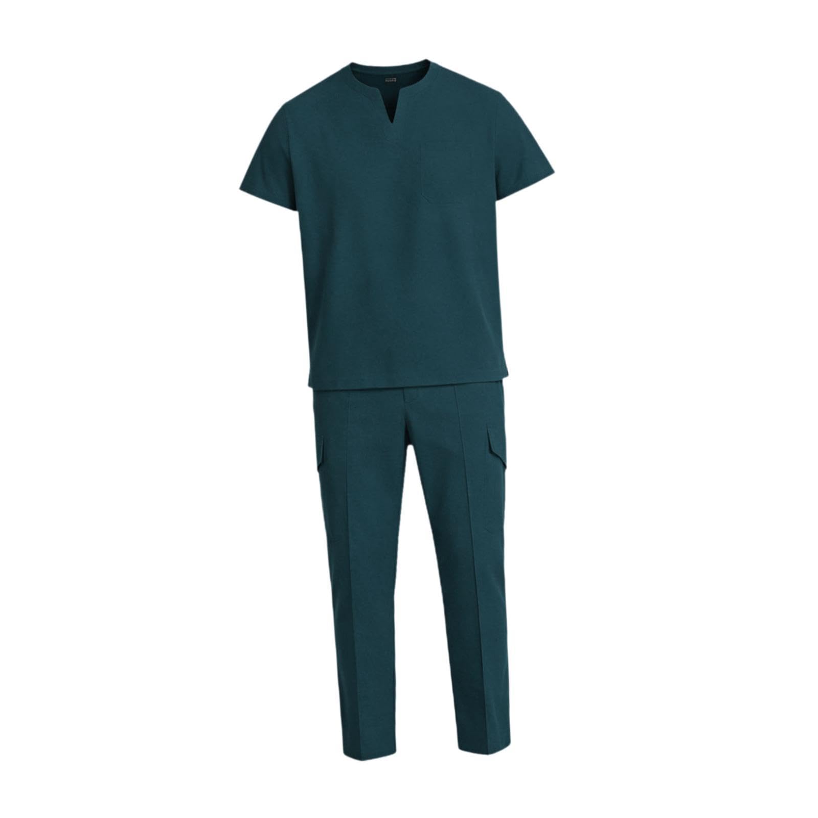 Uniforme Médico Hombre Conjunto Camisa Pantalón con Bolsillos Diseño Transpirable Cómodo en Poliéster para Trabajar en Hospital Clínica Estética