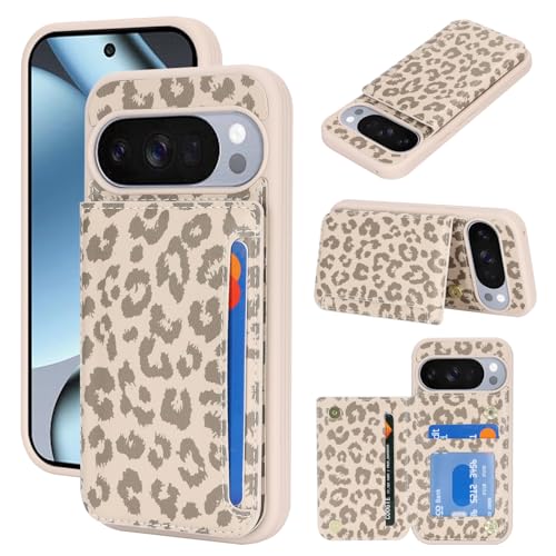 iCoverCase Compatible with Google Pixel 10/10 Pro Case with Card Holder Wallet Phone Case for Women Men [RFID Blocking] PU Leather Protective Wallet Case for Pixel 10/10 Pro (Beige Leopard)