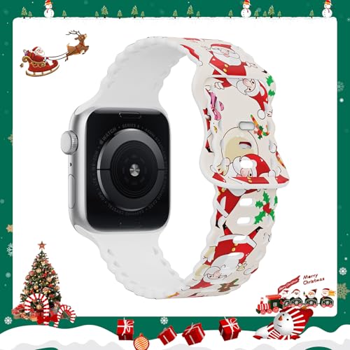 Image of Compatible with Apple Watch Band 41mm 40mm 38mm 49mm 45mm 44mm 42mm Women Girl, Christmas Hollow Soft Silicone Sports Strap For iWatch Ultra SE Series 10 9 8 7 6 5 4 3 2, Santa-38