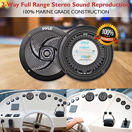 Image of Pyle PLMRS5B 5.25 Inch 180 Watt Waterproof Weather Resistant Outdoor Rated Low Profile Slim Style Marine Speakers, Black (4 Speakers)