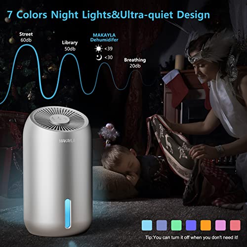 Dehumidifiers,MAKAYLA Dehumidifiers 56oz(1650ml) 5500 Cubic Feet(550sq ft) Big Dehumidifier with 7 Colors Light and Auto Shut-off,Quiet Compact for Home,Basements,Bathroom,Bedroom,RV-Silver