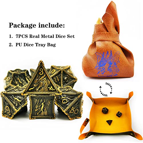Haomeja Dice Dnd Metal Dragon Set Dice 7 Role Playing Dice D&D Solid Dice Dungeons And Dragons (Ancient Brass) #TOP5