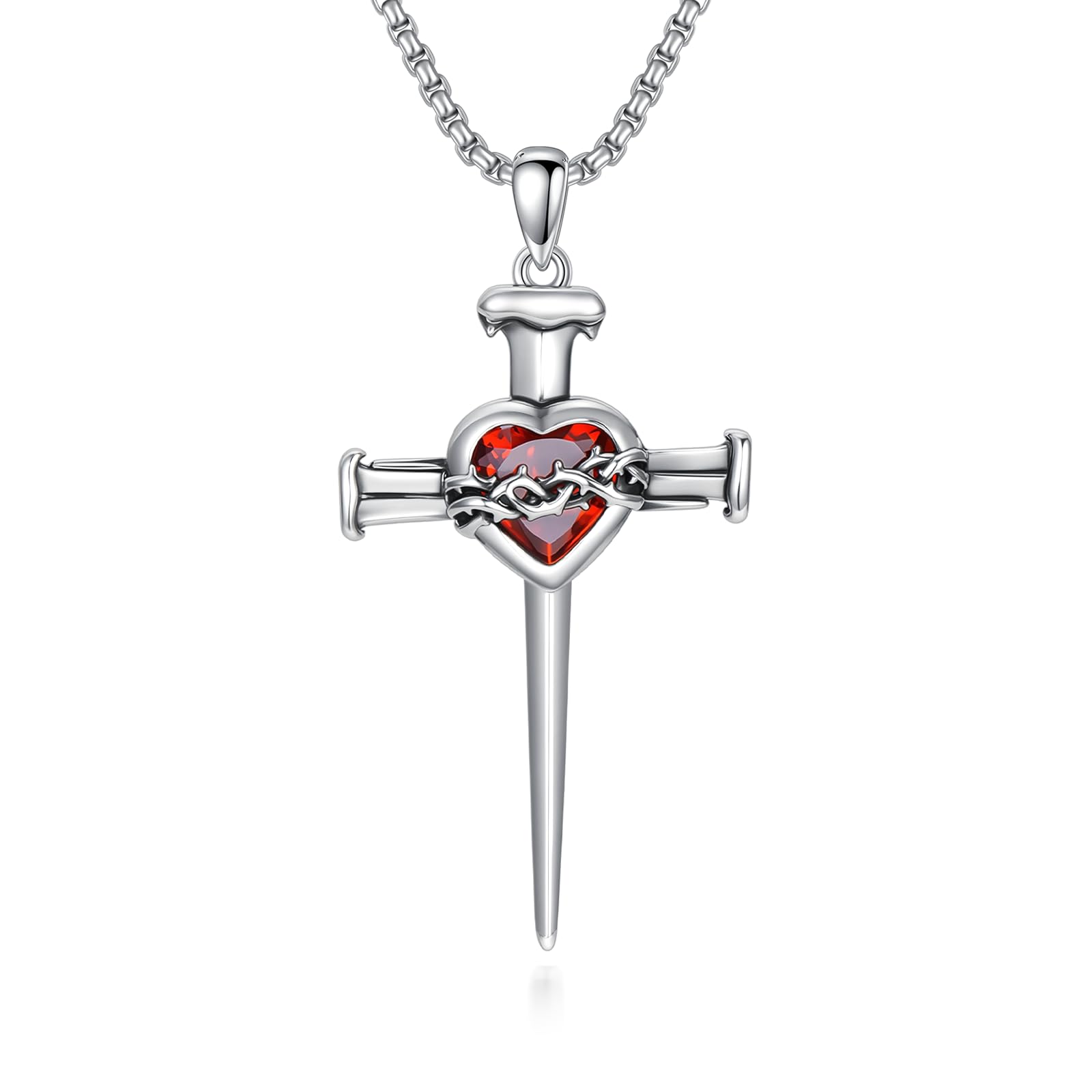 PROESS Catena a croce da uomo in argento sterling 925 corona con spine / stella di David / Gesù Croce Gioielli religiosi Regalo di Natale per le donne, Argento Sterling, Nessuna gemma