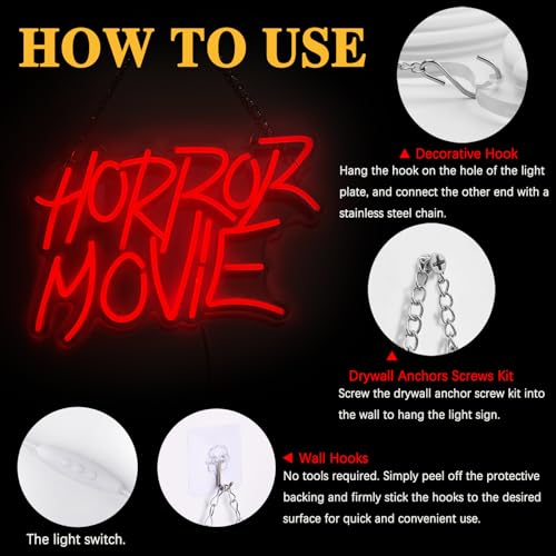 Image of GTOTd Horror Movie Red Wall Art Lamp Led Neon Sign Night Light | Halloween Kids Room Bedroom Decor Gifts Merch Party Supplies for Wall Decorative Acrylic USB Powered Living Room Shop Bar