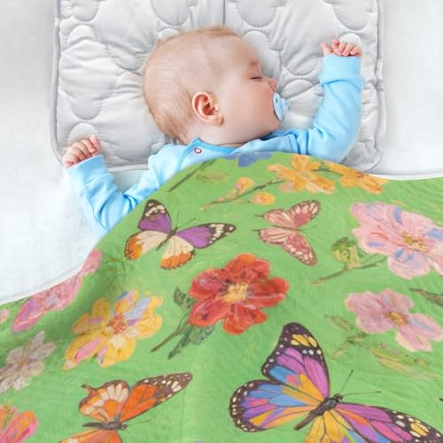 Custom Colorful Flowers and Butterflies Cotton Muslin Swaddle Blankets Cozy Customized Image Blanket for Newborns, Infants, & Toddlers 30x40in cositas para Bebes recien nacidos4