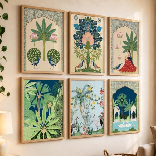 Image of kotart Premium Digital Madhubani Paintings with Frame for Home Decoration - Pichwai Decor Painting for Living Room Bedroom Office Room Decor - Pack of 6 (Art 2, 19x25 inch)