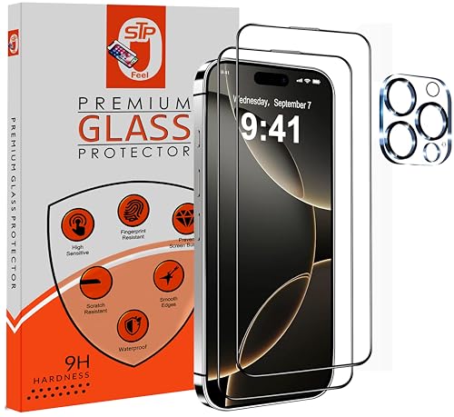 Image of STP FEEL 2+1 Pack For iPhone 16 Pro Max 5G (6.9 inch) Tempered Glass Screen Protector with Camera Lens Protector, 9H Hadness, Diamond-Grade Shatterproof, HD Clear, Anti-Scratch