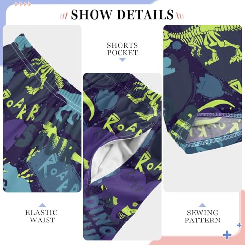 Dino Skeleton Roar Boys Long Pants Soft Trousers Elastic Waist Kids Lounge Bottoms with Pockets S-XL4