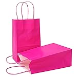 AZOWA Hot PinK Gift Bags Mini Small Kraft Paper Bags with Handles (4 x 2.4 x 6 in, Hot Pink, 12 Pcs)