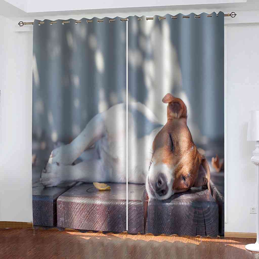Rideau occultant enfant 264x160 cm motif chiot blanc à oeillets pour chambre