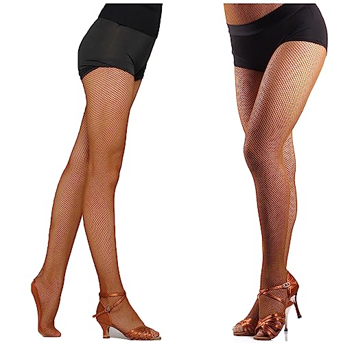 DANCEYOU Professionelle Netzstrumpfhose Latin Fischnetz Tanzstrumpfhose Fishnet stockings Strumpfhose für Mädchen und Damen Orangebraun LA