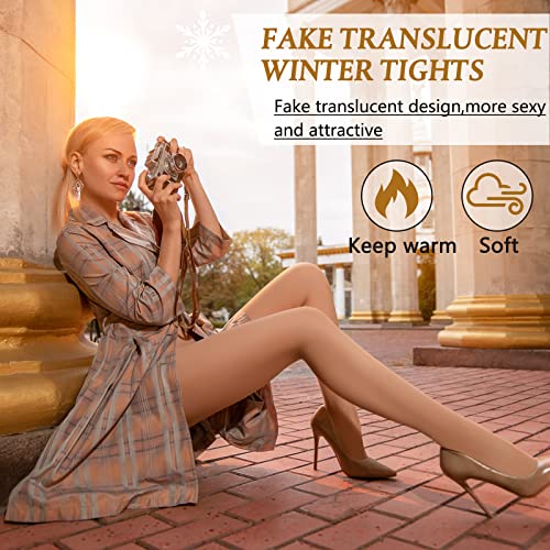 Image of Geyoga 2 Pairs Fleece Lined Tights Women Leggings Fake Translucent Leggings Translucent Winter Sheer Tights Warm Pantyhose(XL,Black, Nude)