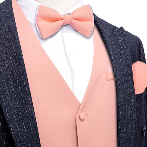 Image of Barry.Wang Mens Suit Vest Bow Tie Set 4PCS Formal V-neck Slim Fit Casual Solid Color Waistcoat Wedding Party Tuxedo