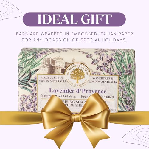 Image of Wavertree & London Lavender Scented Natural Soap Bars (Pack of 2), 7oz Moisturizing French Triple Milled Soap Bars enriched with shea butter - Pure Plant Oil Bath & Body Bar for All Skin Types