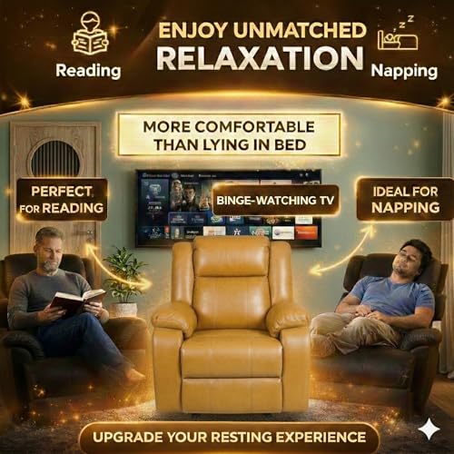 Image of Solis Royale 1 Seater Recliner Sofa Chair | Motorized Recliner Lounge Sofa Chairs for Relaxing | Comfortable Cushioned | Living Room, Bedroom, Office (Classy Calm - Yellow, Classy Calm - Leatherette)