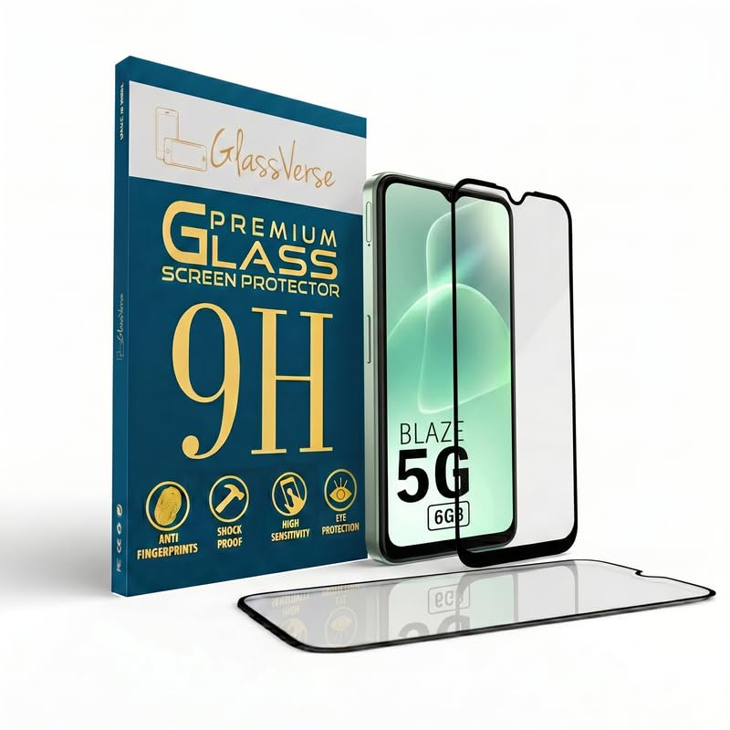 Image of GlassVerse 9H Gorilla Tempered Glass for Lava Blaze 5G | HD Clarity Screen Protector, Ultra Strong 9H Protection, Edge to Edge, Case Friendly, Hassle-less Installation Kit Included. (Pack of 2)