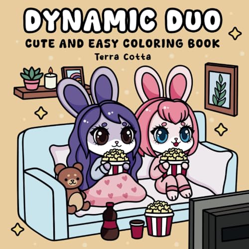 Dynamic Duo: Cute and Easy Coloring Book for Adults, Teens & Kids featuring Adorable Bunny Characters with Bold & Easy Designs for Relaxation