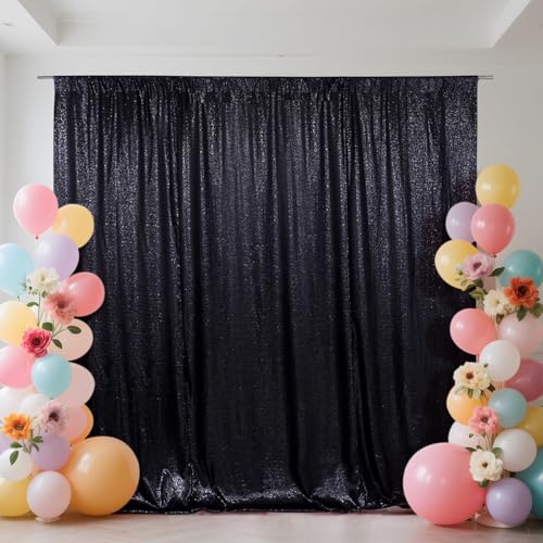 SquarePie 4x8ft Black Sequin Backdrop, High Density Non-Transparent Glitter Curtain for Photography, Birthday, Wedding Party Decorations, Thick Solid Background with 4" Rod Pocket, 1 Panel — view 5