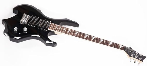 Rosewood Fingerboard Electric Guitar,Electric Guitar Beginner Kits,Novice Flame Shaped Electric Guitar,with Power Cord/Strap/Bag,Right Handed Electric Guitar for Adults & Teens (Black)