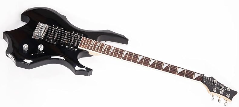 Rosewood Fingerboard Electric Guitar,Electric Guitar Beginner Kits,Novice Flame Shaped Electric Guitar,with Power Cord/Strap/Bag,Right Handed Electric Guitar for Adults & Teens (Black)