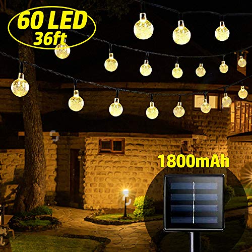 Guirnaldas luminosas, 60 solares de jardín, LED, guirnaldas al aire libre, impermeables al agua, decoración de perlas de burbujas, guirnalda luminosa para patio, cumpleaños, Navidad, fiesta, boda