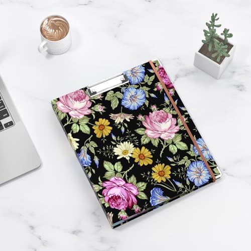 Image of 3 Ring Binder, 1 Inches Round Ring Binder with Clipboard, Dividers Tabs, PVC Zipper Bag Sleeves & to Do List Planners for Women, Men, School, Office Supplies, Flowers