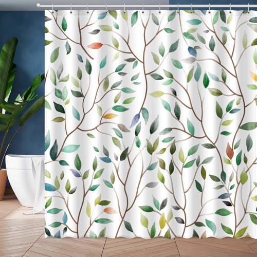 JWXCBIM Boho Sage Green Floral Shower Curtain, Spring Summer Colorful Botanical Flower Leaves Bohemian Fabric Shower Curtain Set with 12 Hooks, Bathroom Accessories Decor Cloth Curtain 72x72 Inches by JWXCBIM - Used condition - US$9.31