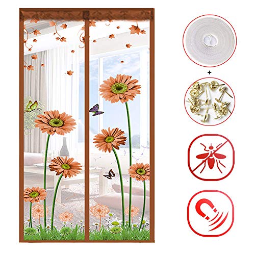 Preisvergleich Produktbild Magnetische Bildschirmtür,netzpartition Bildschirm Tür,hält Bugs Heraus,selbstversiegelung Vorhang Tür Mit Haken & Loop Strap Balkon Schlafzimmer Braun 220x120cm(87x47inch)