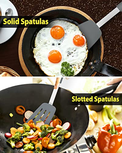 2 Pcs Silicone Solid And Slotted Spatulas Turners Set, Non-Stick Bpa Free High Heat Resistant Handy Kitchen Utensils For Cooking, Grill, Flipping Eggs, Fish, Pancake（Grey） #TOP5