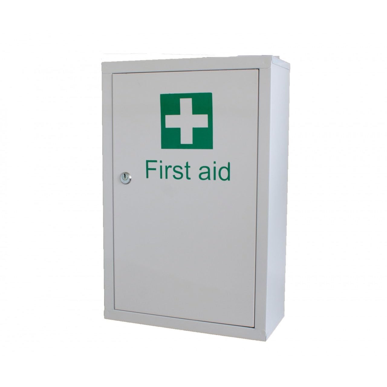 IndustraCare Large Metal First Aid Medicine Cabinet - Lockable, 2 Keys Provided, Wall Mountable (XL - 60cm x 45cm x 18cm)