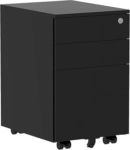 Miniatura 13 de Archivador móvil de 2 cajones con cerradura, archivadores de oficina para debajo del escritorio, archivador pequeño totalmente montado excepto Negro