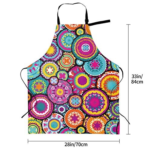 Colorful Moroccan Circles Flower Funny Bbq Adjustable Apron For Women Men Birthday Gifts Grilling Cooking Master Chef Bib 2 Pockets #TOP4