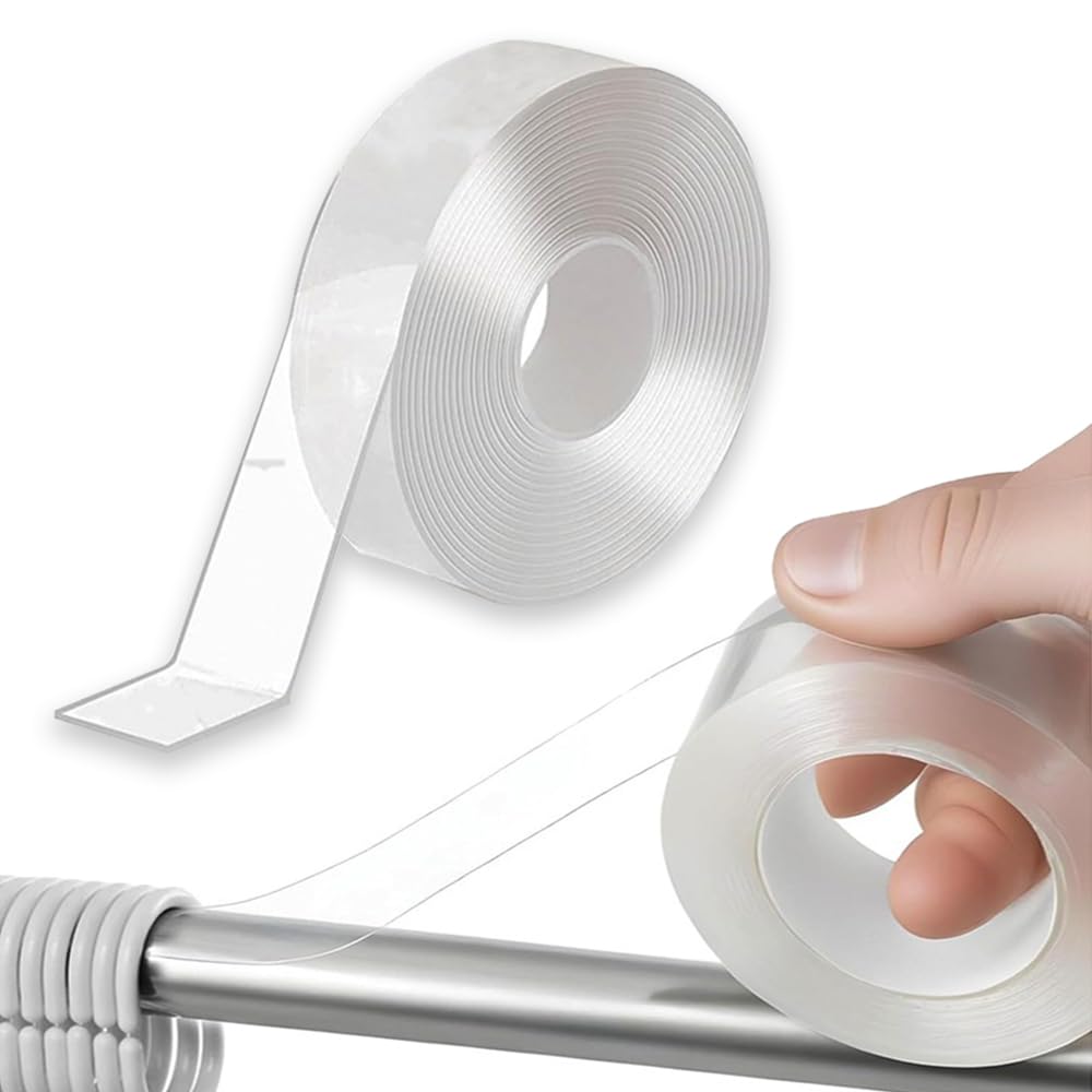 HENGKerCH Curtain Drapery Ring Glide Tape 25mm × 5m Curtain Rod Tape Clear Drapery Adhesive Strips Glide Header Tape for Drapery Ring Easy Silent Sliding