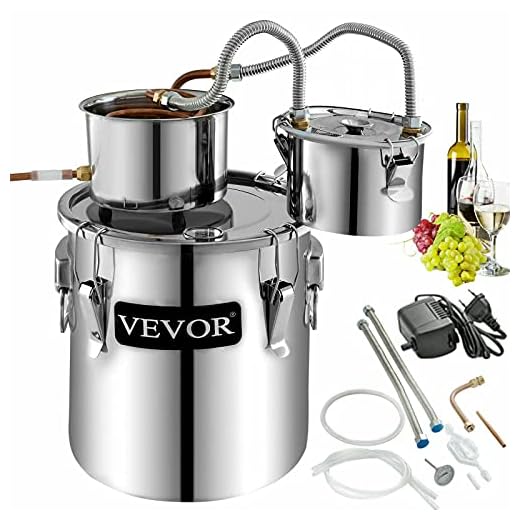 VEVOR Alambicco Distillatore 3Gal / 11,4L Alambicco per Grappa in Acciaio Inox e Rame Rosso Distillatore Acqua con Due Fusti Alambicco Oli Essenziali Kit per Produzione di Vino Whisky Brandy Vodka