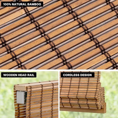 LazBlinds No Drill Bamboo Roman Shades, 23" W x 72" H, Malay Umber by LazBlinds - Used condition - Image 2