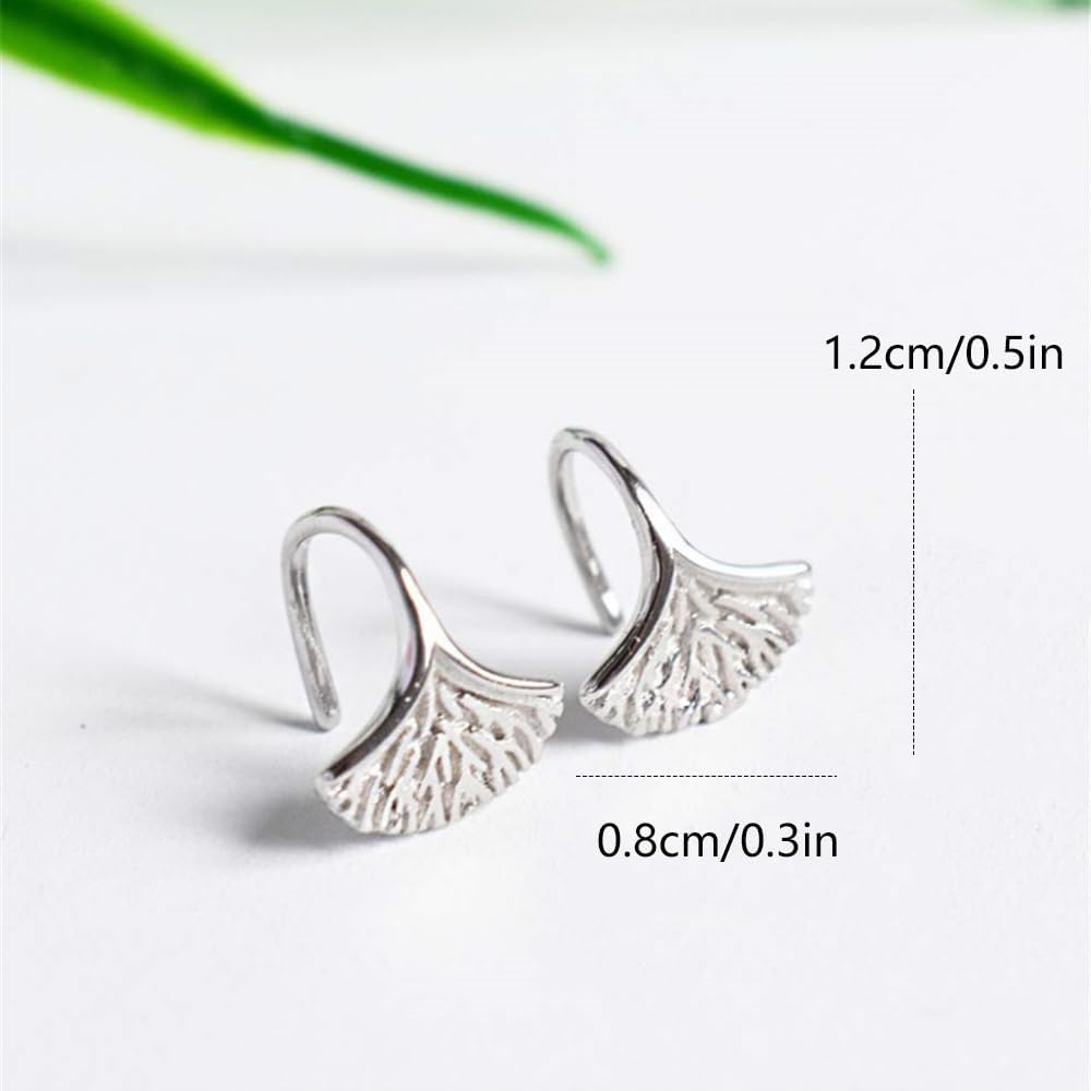 Ginko Leaf Drop Earrings for Women S925 Sterling Silver Pierced Ear Fashion Minimalist Simple Cute Ginkgo Leaf Short Dangle Stud Hook Nickel Free Earring Birthday Christmas for Best Friend - Image 6