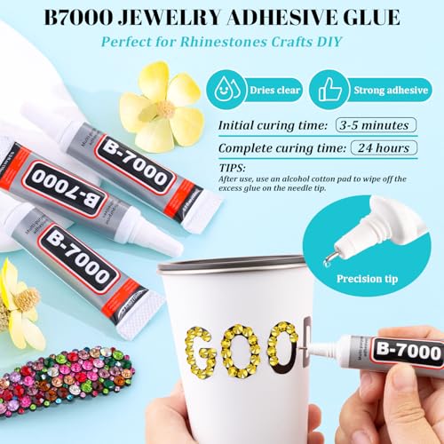 Image of 6100Pcs Resin Rhinestones for Crafting with 2Pcs 10ml B7000 Jewelry Glue, 1 Box Flatback Crystals Diamond (Bright Gold) for Bedazzling Crafts DIY Nail Art，Non Hotfix Gems for Clothing Shoes Tumblers