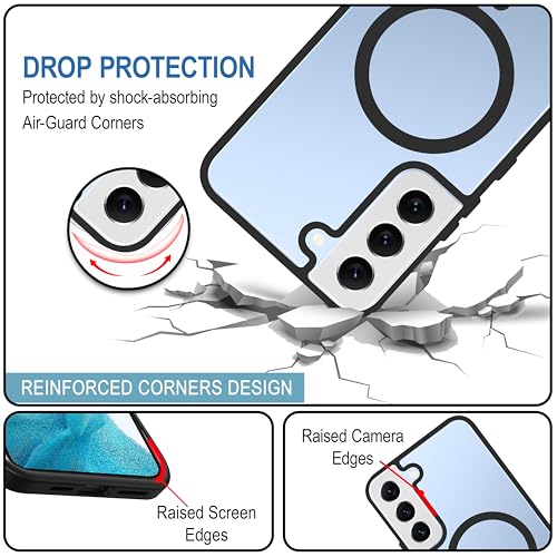 Image of CEDO Cover for Samsung Galaxy S22 Plus (5G) | Compatible with MagSafe Wireless Charging | Designed with Magnetic Lock Shockproof Phone Bumper Transparent Back Case Cover (Black)