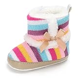 Meeshine Baby Girl Prewalker Cotton Knit With Bowknot Warm Winter Infant Boots Toddler Shoes 6-12 Month