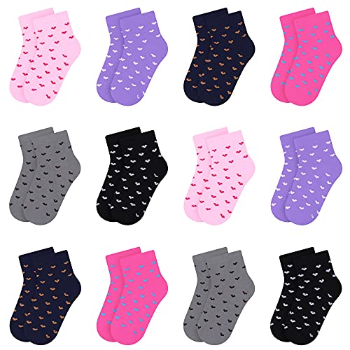 L&K-II 12 Paar Kinder Mädchen Socken mit niedlichen Herzmustern Kids Füßlinge Sneakersocken bunt 2806A 27-30