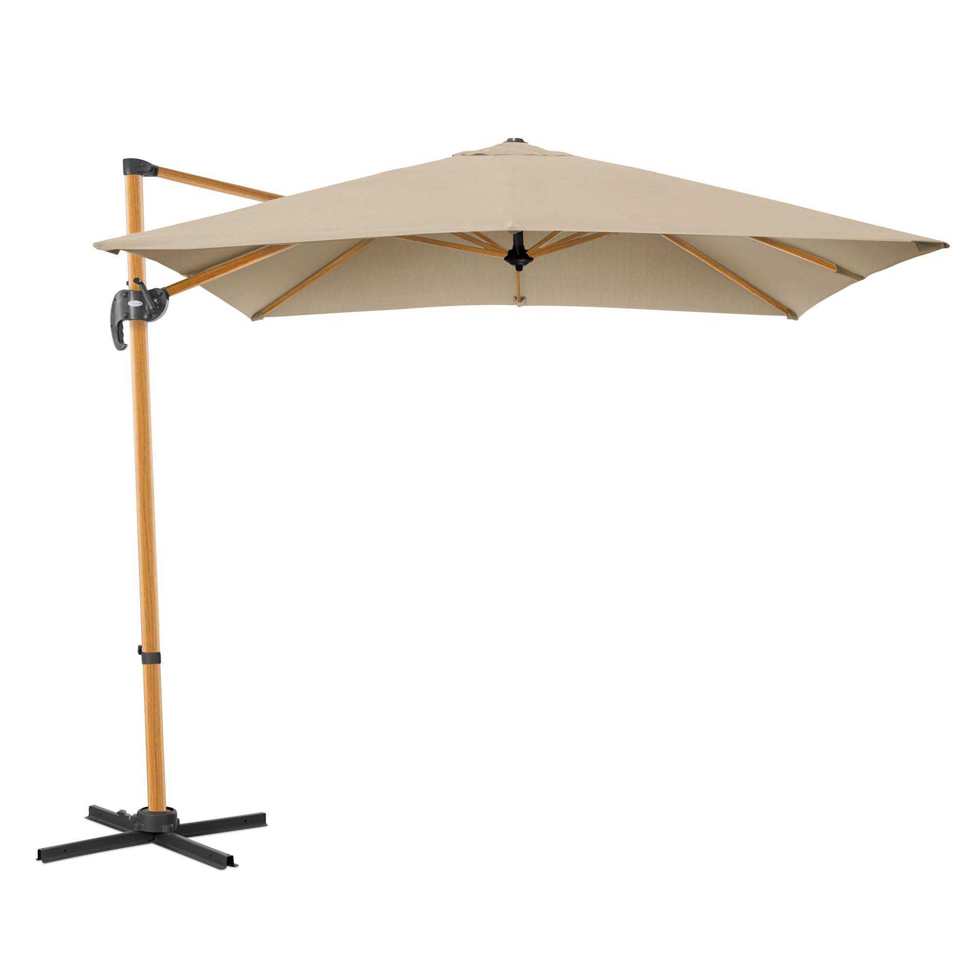 Christow Taupe 2.5M Cantilever Parasol, Steel With Wood Effect Finish, Banana-Style Umbrella For Garden Patio, Polyester Canopy, Upf30+ Uv Protection, Crank Handle, Tilt Function, 360˚ Rotation