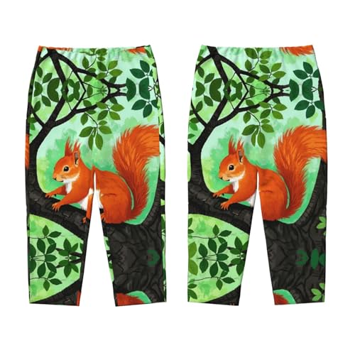 Pajama Pants Pajama Bottoms with Elastic Waistband Sleepwear Lounge Pants, Animal Squirrel Tree3